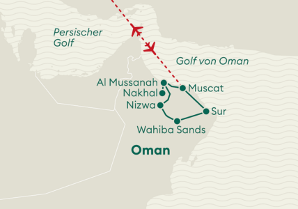 Reiseverlaufskarte Oman Privatreise